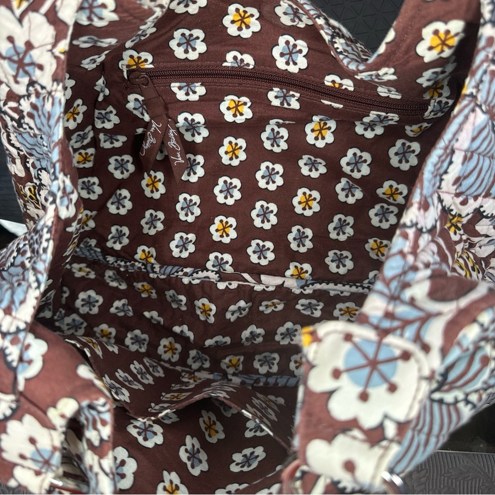 Vera Bradley Slate Blooms Large Hobo Shoulder Bag Brown White Blue Yellow Purse - Picture 13 of 13